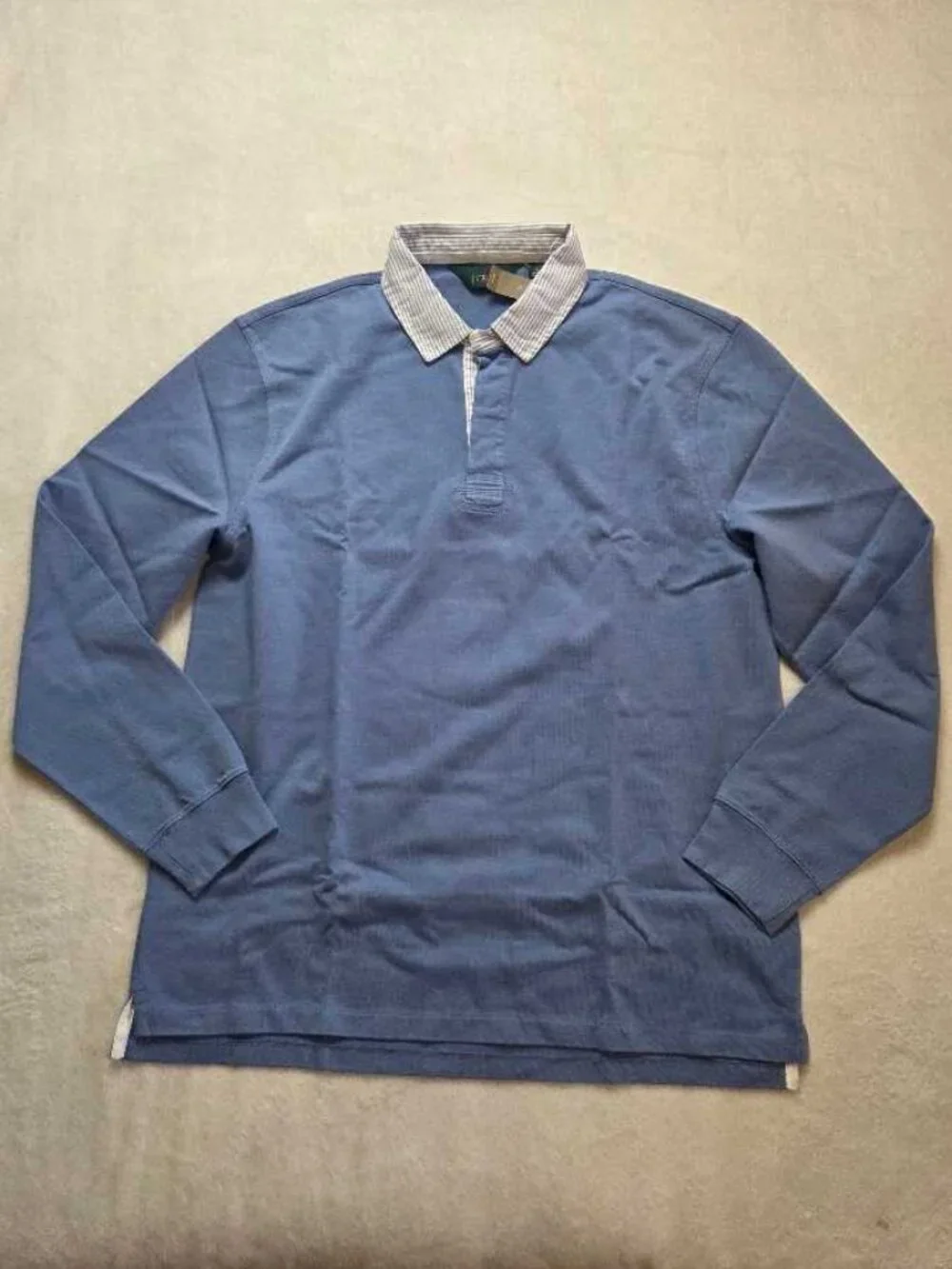 New XL Tall J.Crew rugby shirt with striped oxford collar blue longsleve polo